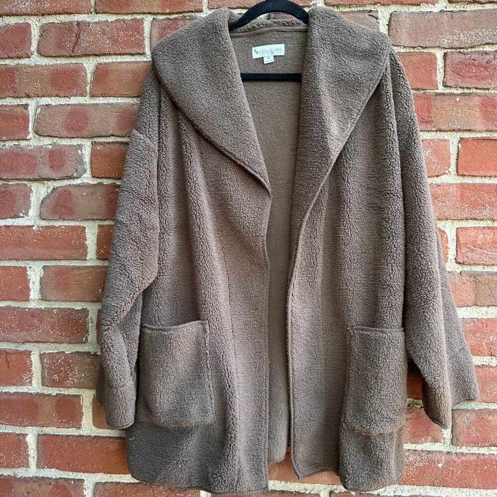 Koolaburra by UGG Sherpa Fleece Shawl Collar Cardigan jacket brown 1X NEW - Picture 2 of 5